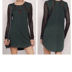 Tobi Hunter Green Dress with Mesh Sleeves
